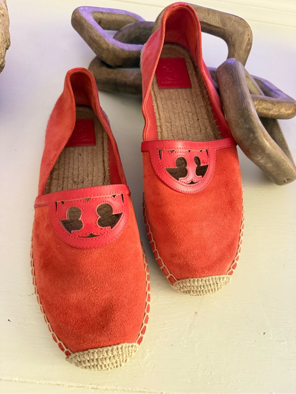 ($225) TORY BURCH Sydney Orange Suede Espadrille Flats 10 - Picture 2 of 13
